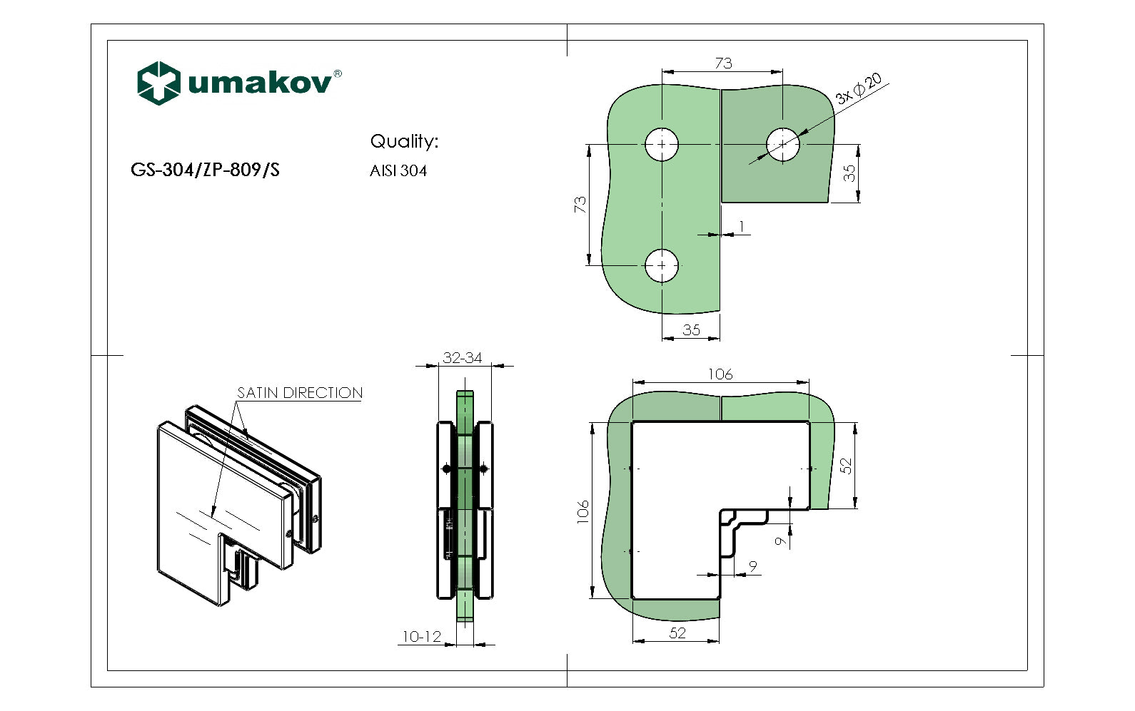 Side/overpanel patch connector AISI 304