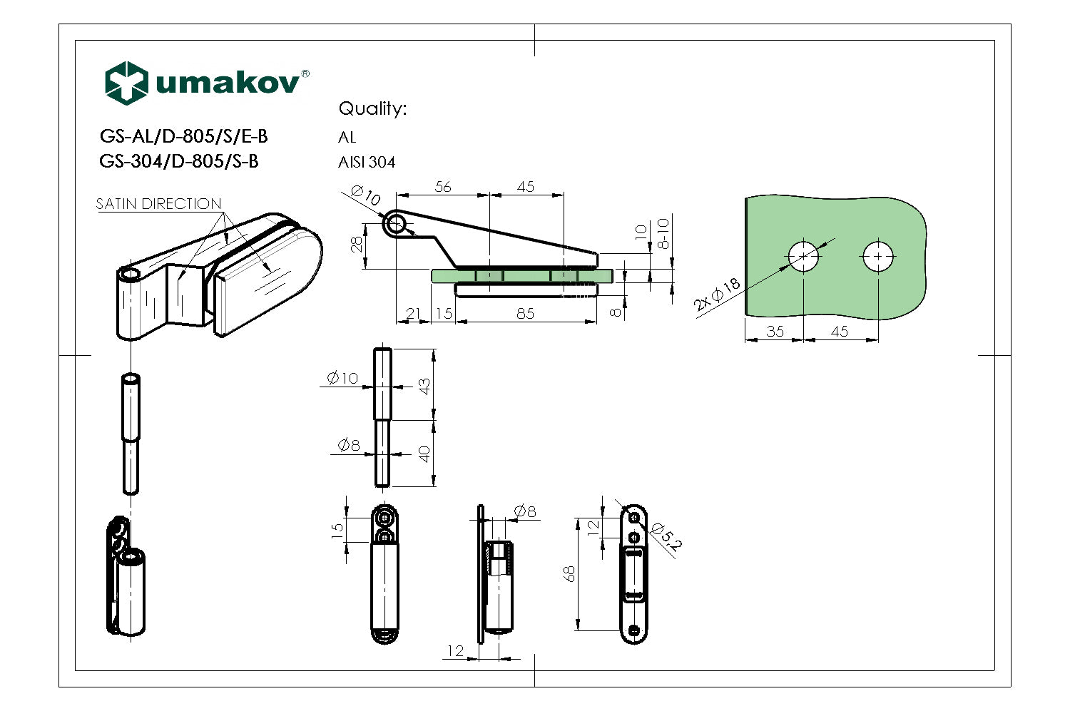 Stainless steel hinge for glass doors. studio