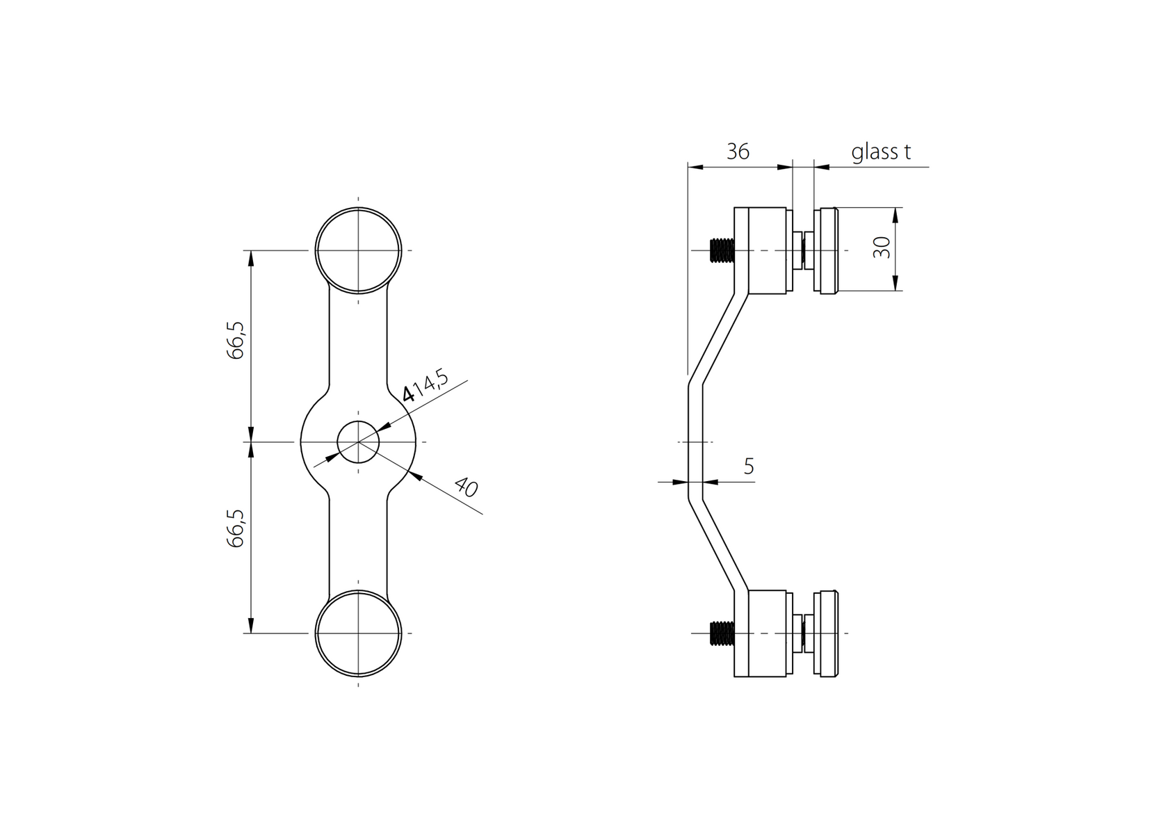 Fixed glazing - spider 02 AISI304, 2xD30mm/180°