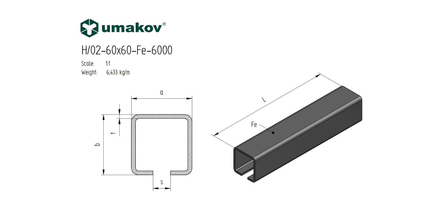 Guiding track Fe, 60x60x4mm for cantilever gate