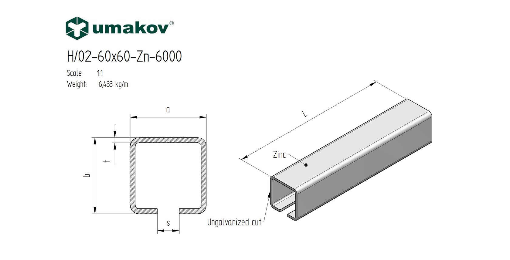 Guiding track Zn, 60x60x4mm, L6m