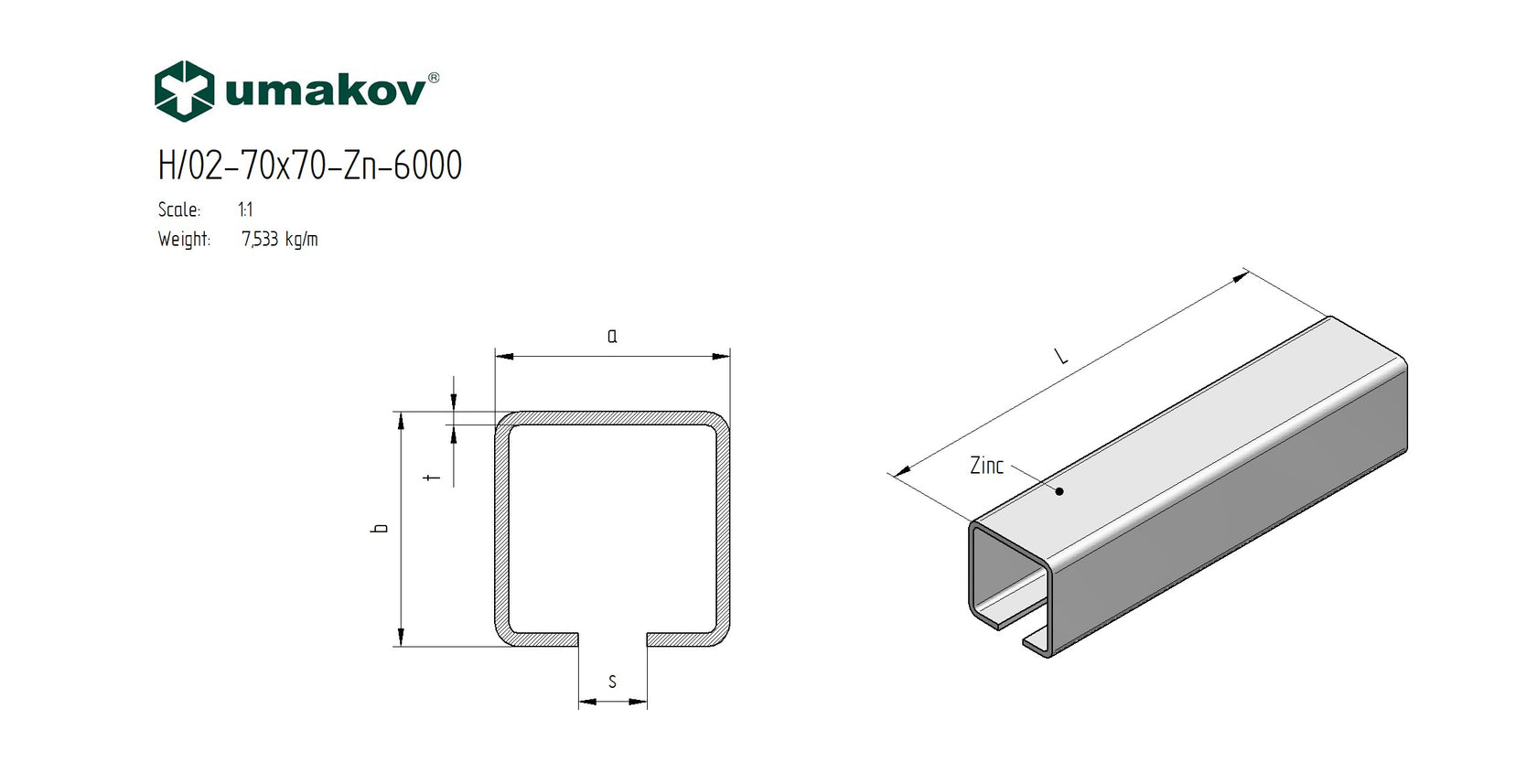 Guiding track Zn, 70x70x4mm, for cantilever gate