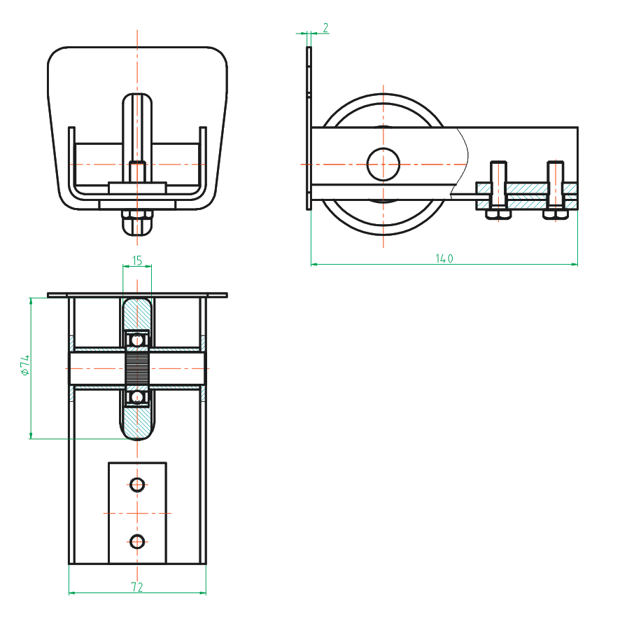 Guide wheel Zn, profile 94x85mm
