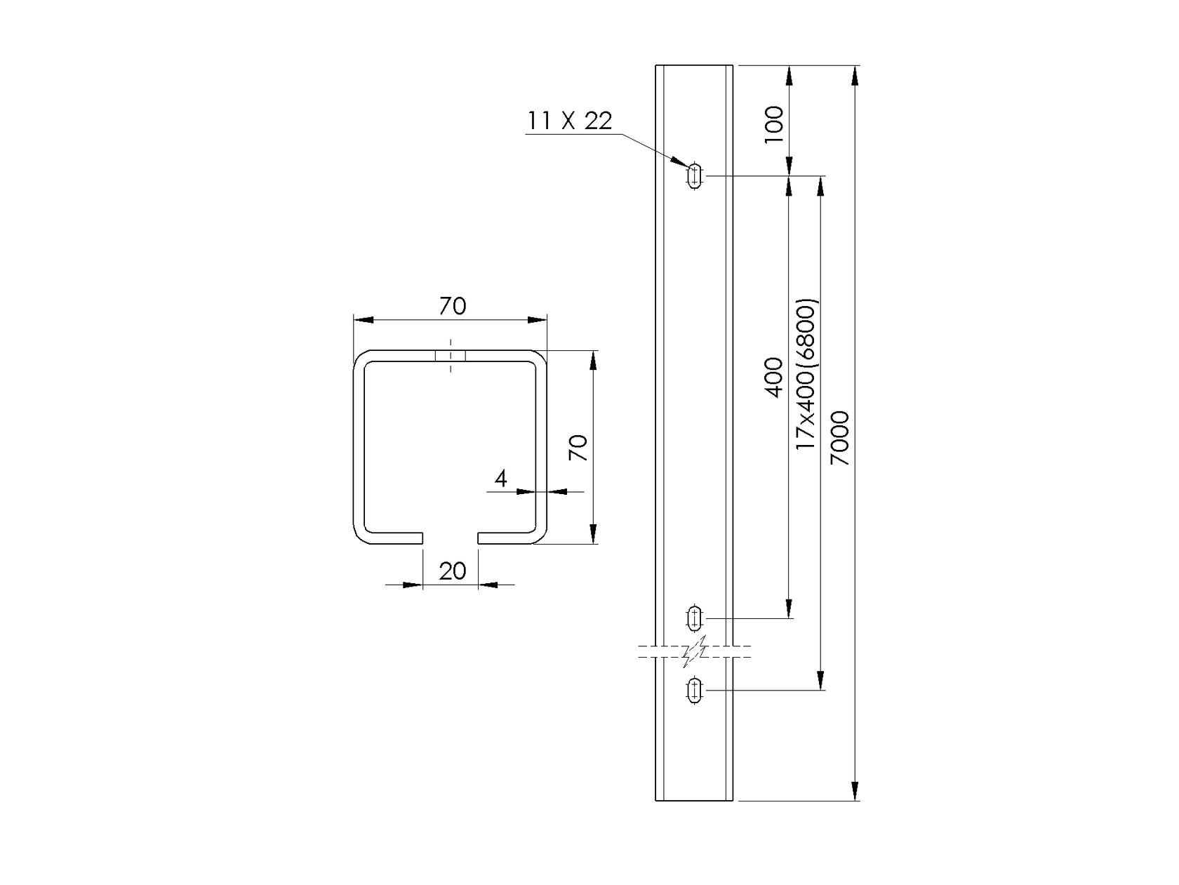 Guide profile with holes, galvanized Zn