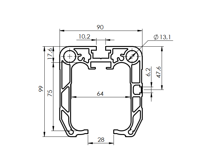 Guiding bottom profile AL, 90x99mm, L6m