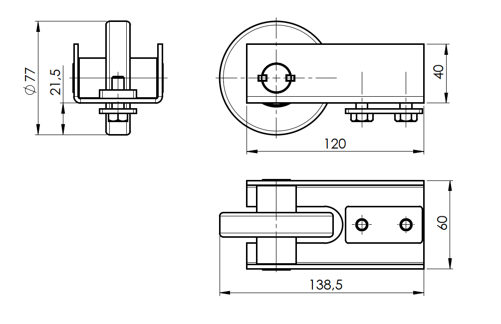 Guide wheel Zn, profile 90x95mm