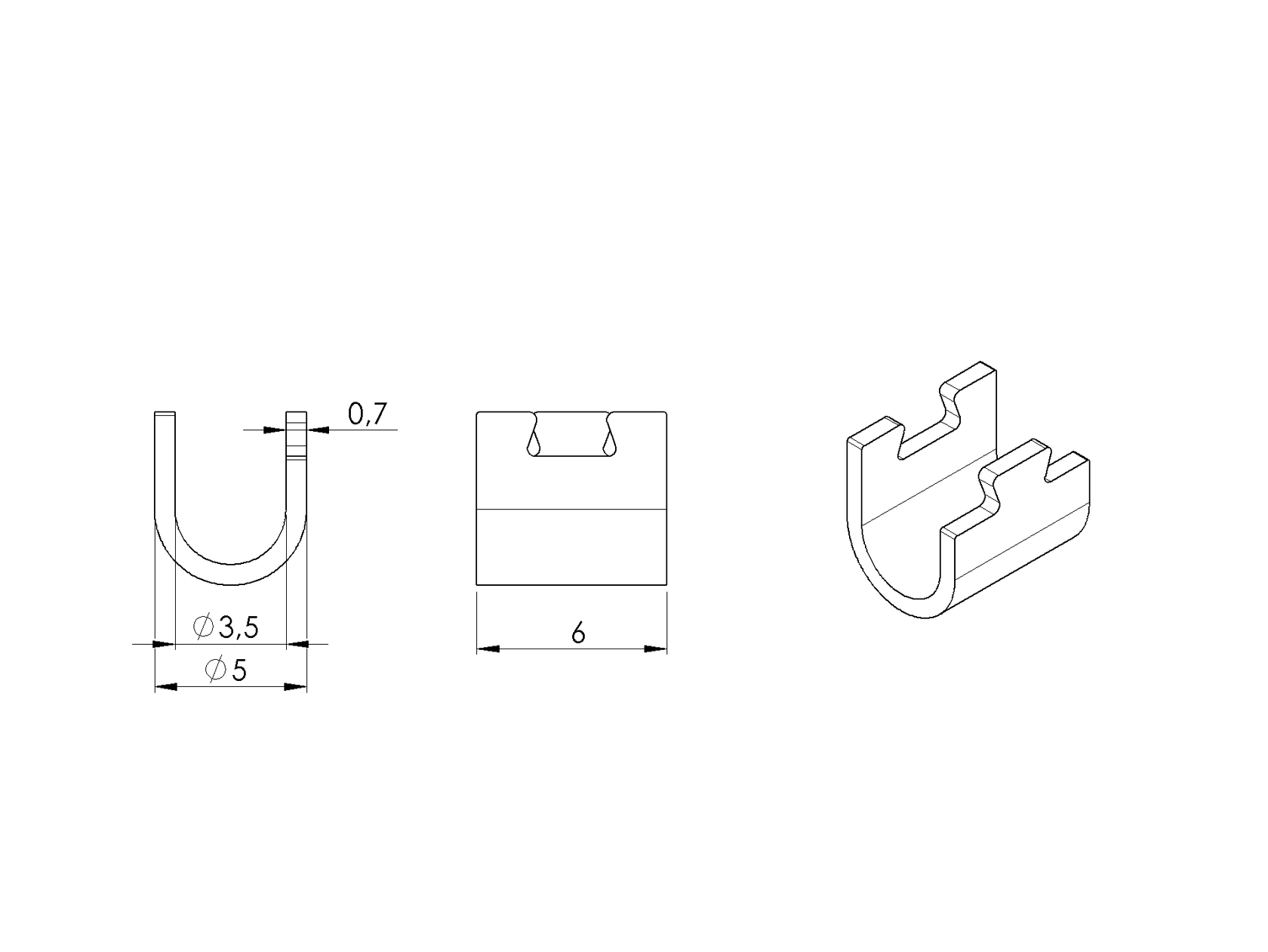 Pressing case (open) for two cables, d1,5mm