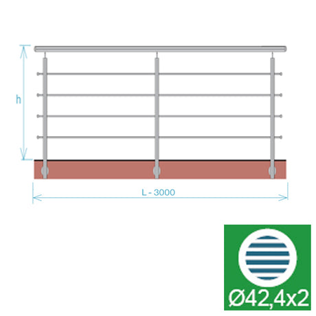 Stainless railing, AISI304, 3000x900mm, BR