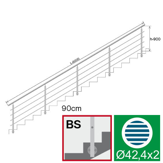 Railing AISI304, BR STAIRS AISI304, D42,4/4xd12/H9