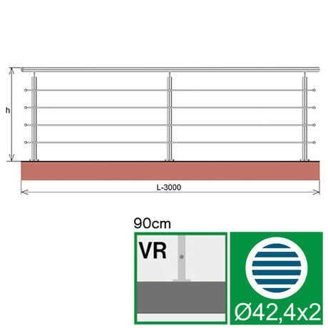 Stainless railing, AISI304, 3000x900mm