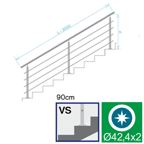 Railing AISI304-polished, VR STAIRS AISI304, D42,4