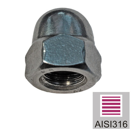 Domed cup nut, stainless steel, AISI316, M10