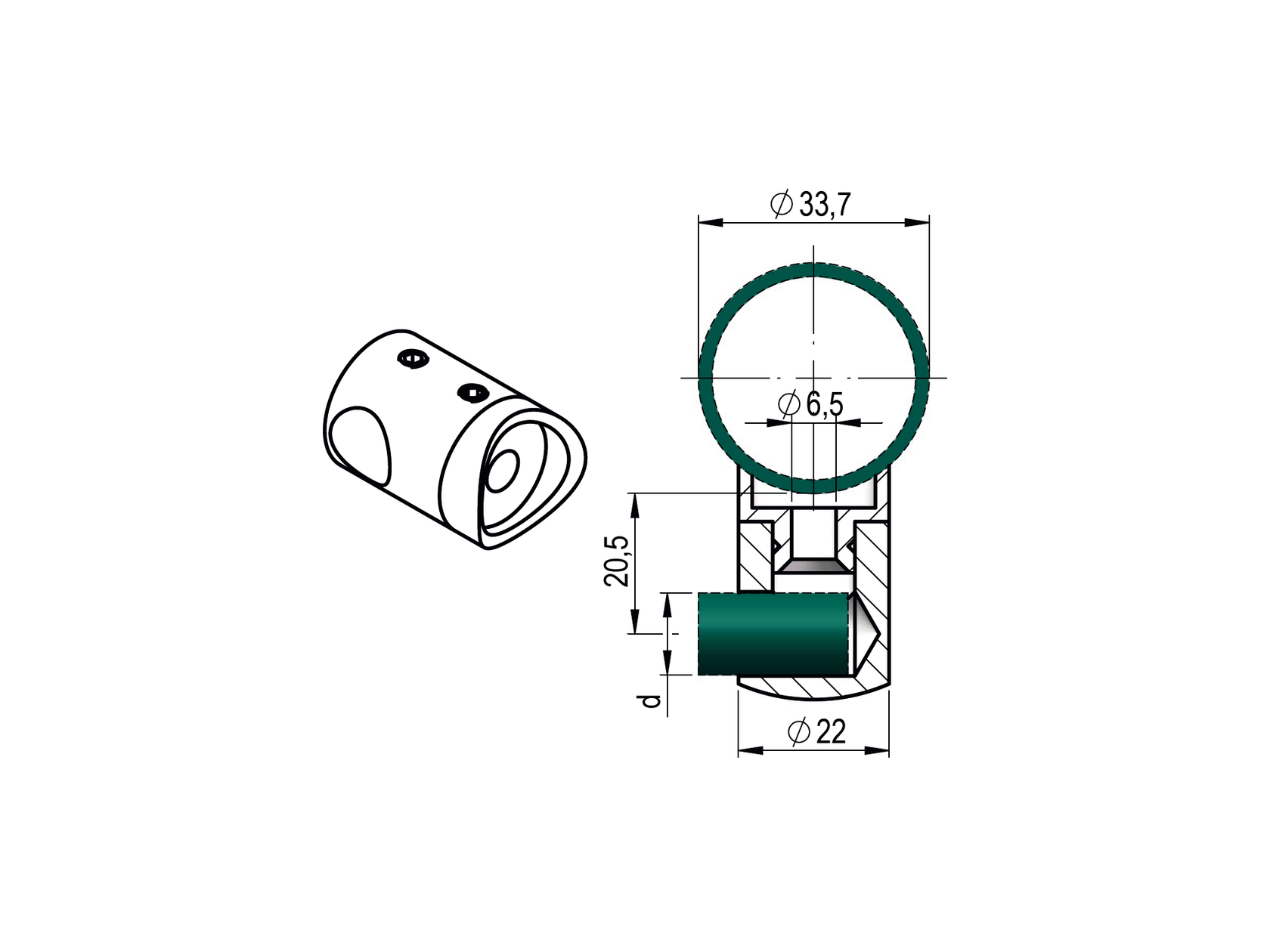 Crossbar holder left AISI304, d12/D33,7x2mm