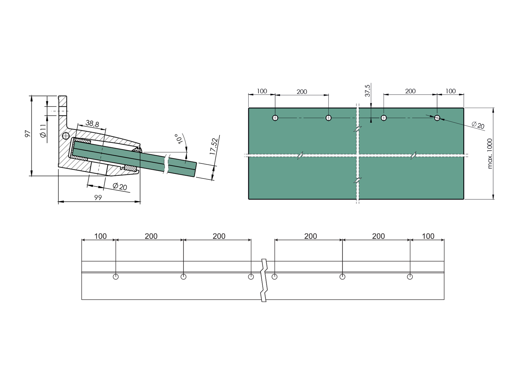 Canopy with aluminium channel profile +10°