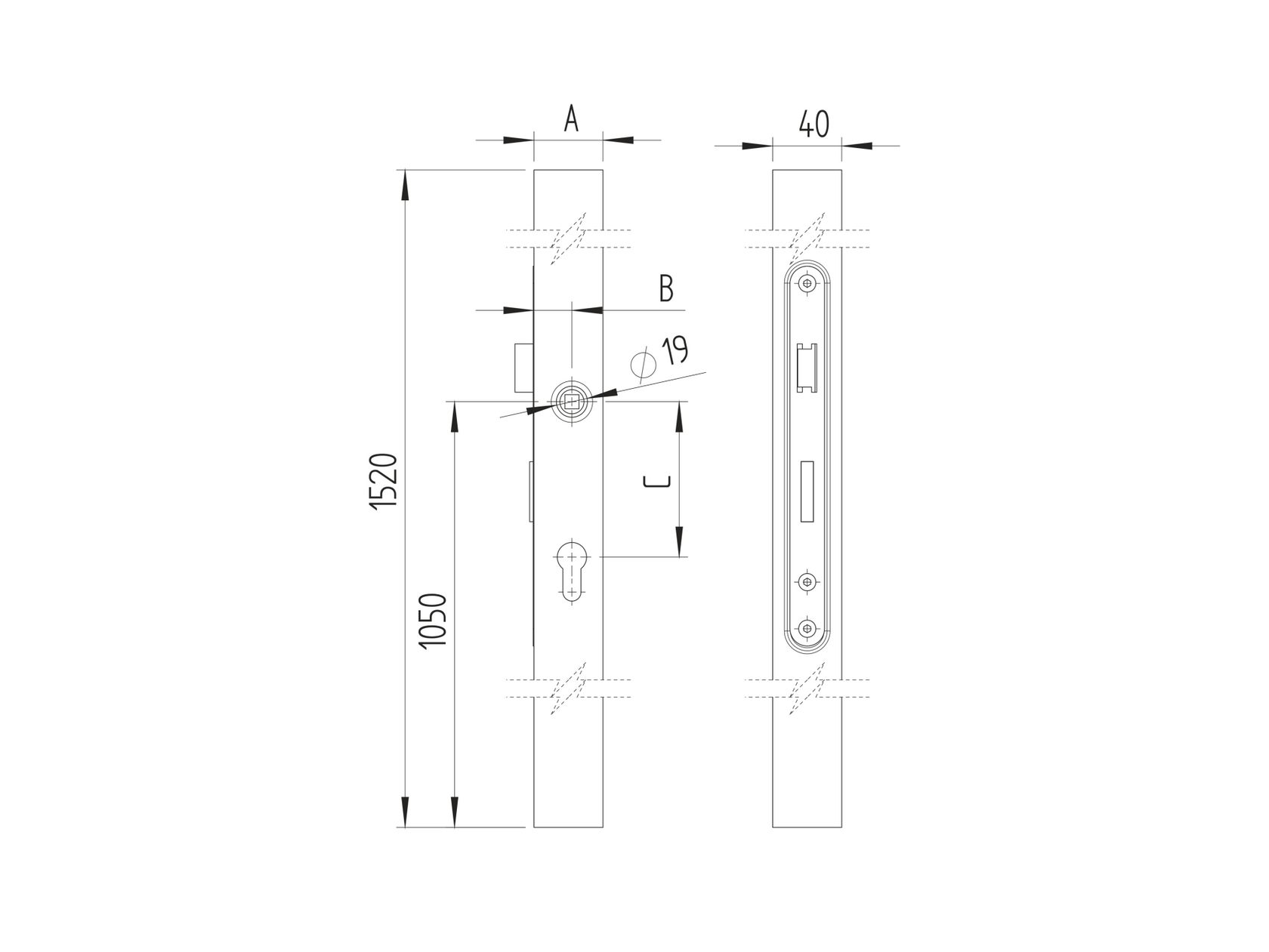 Lock part , box set without handles JP60x40, inox
