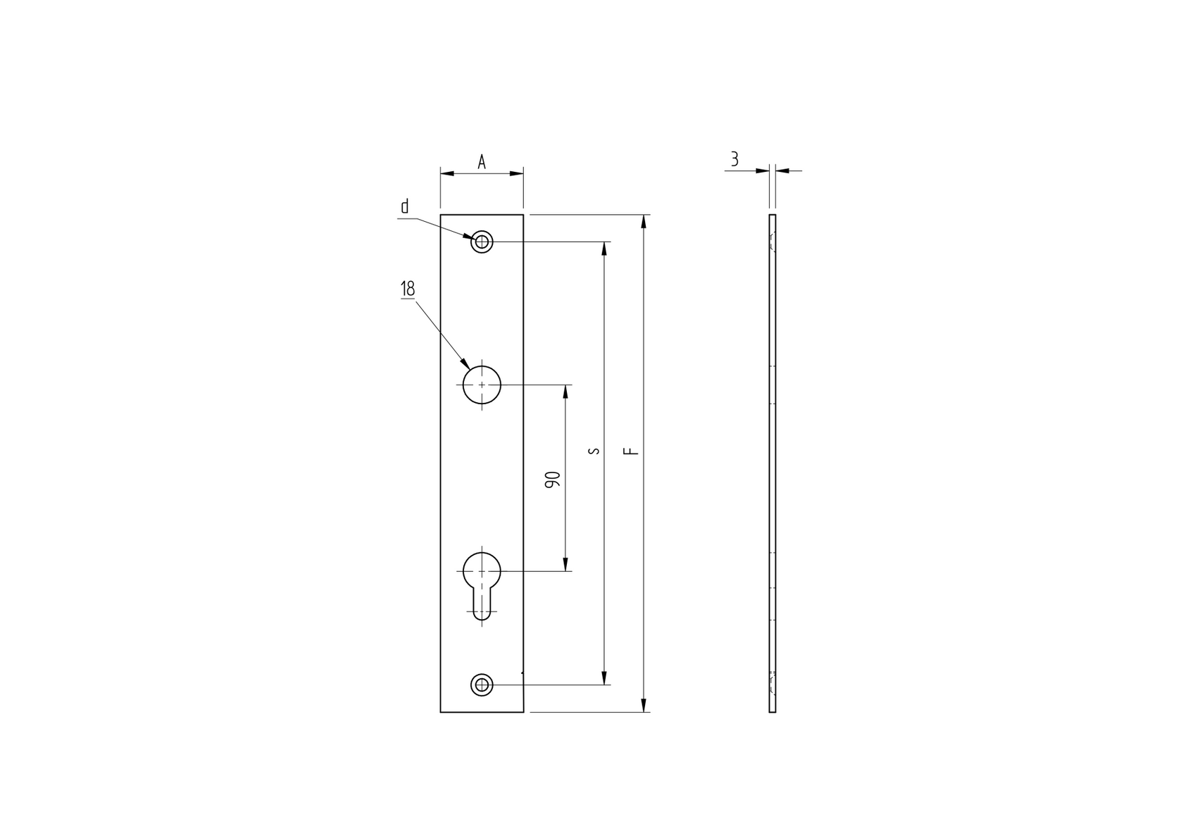 Lock plate 278x40, t3, D18, 90mm