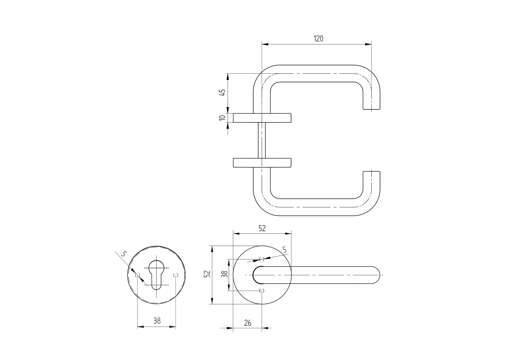 Door handle with plate, pair AISI 304, K320