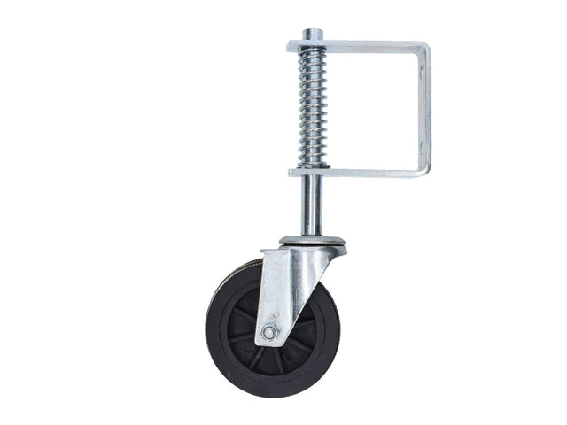 Bottom wheel for swing gates, with spring