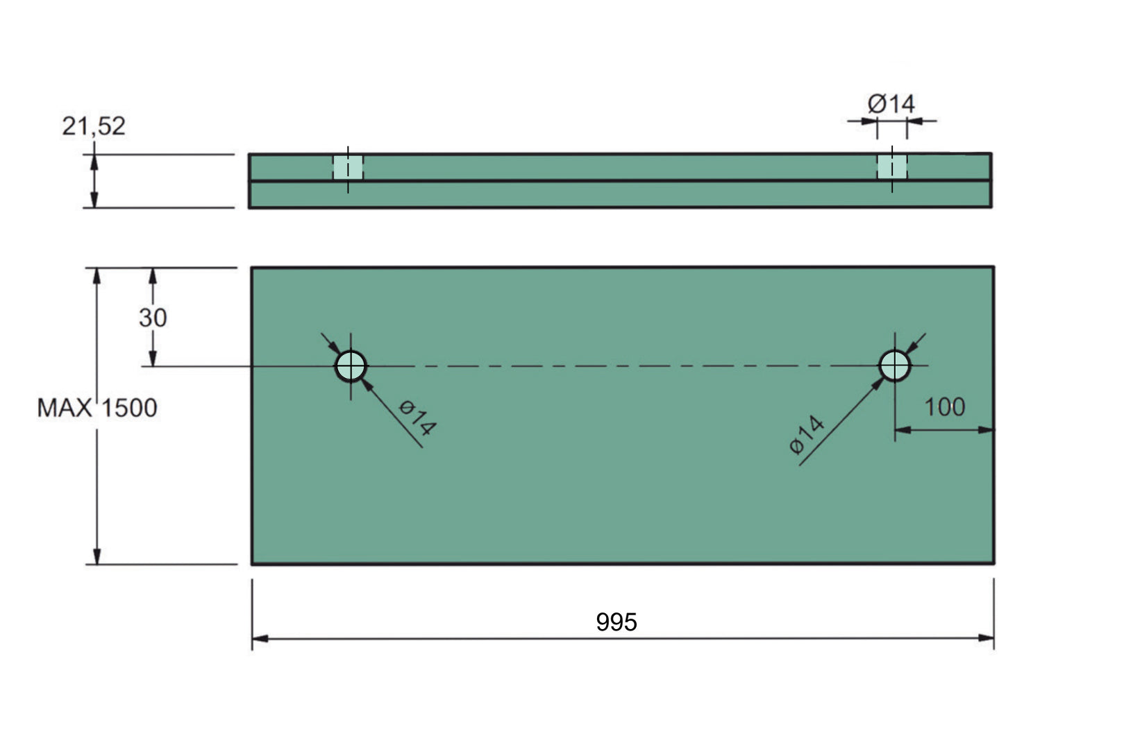 Canopy with aluminium channel profile FIX +1.5°