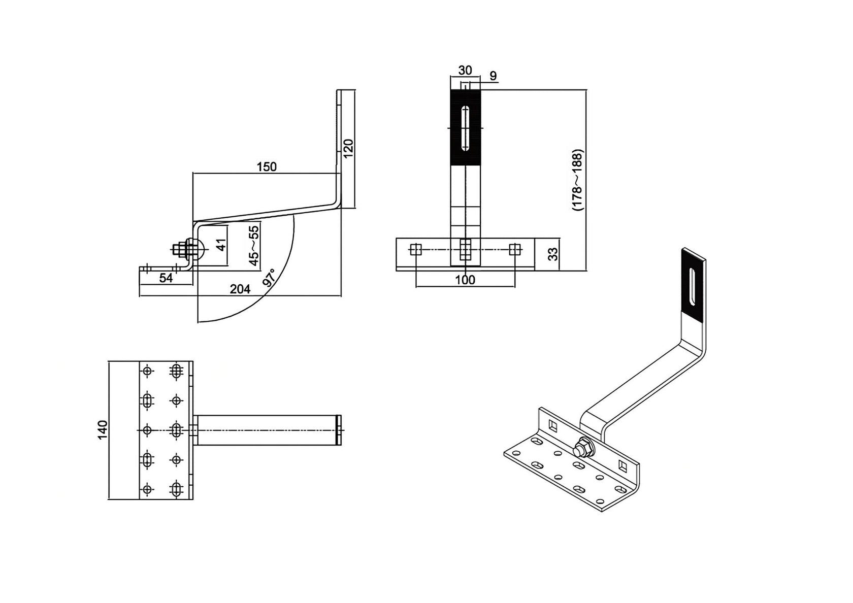Stainless steel roof hooks with adjustment