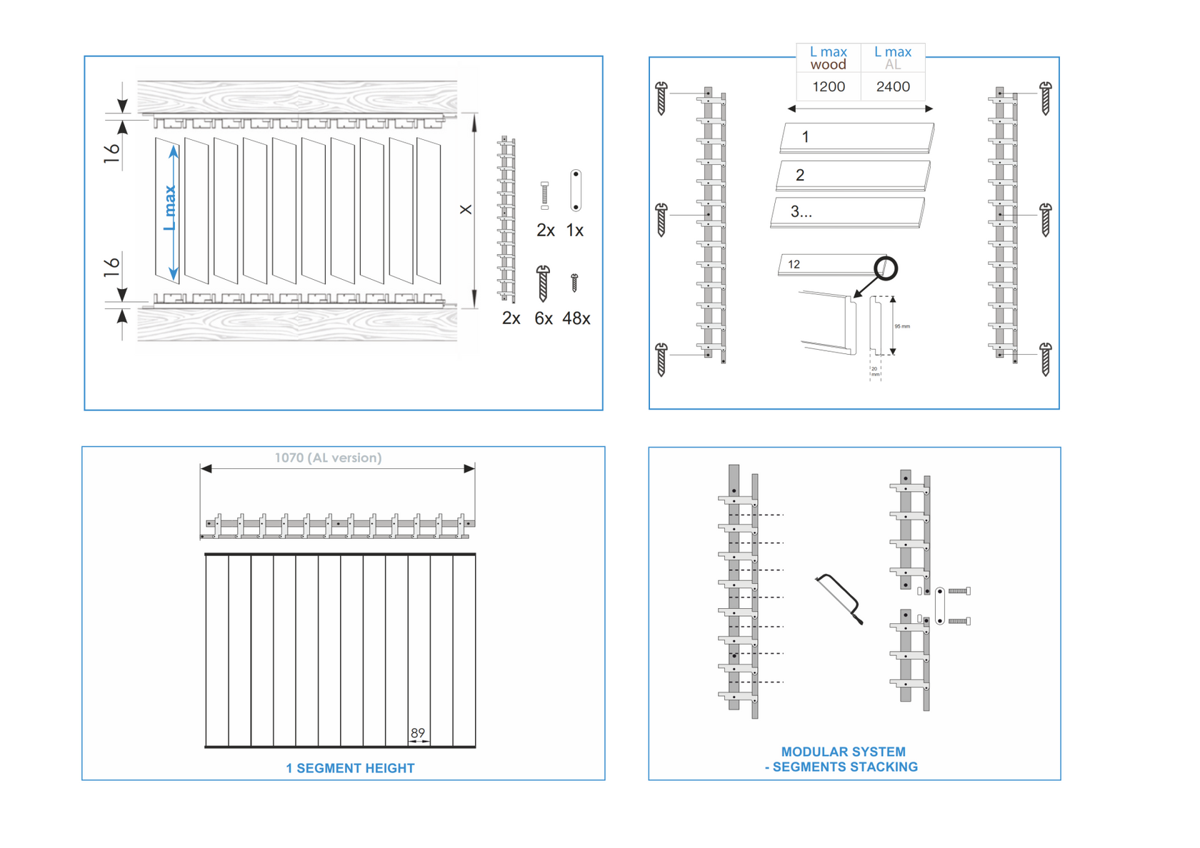 Movable aluminum system – vertical, louvered – pair (left + right)