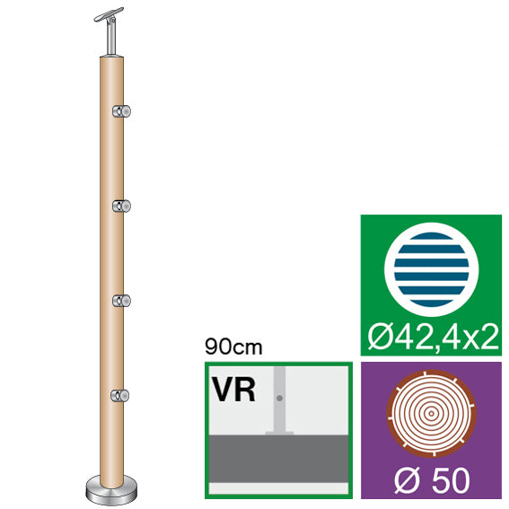 Beech pole D50 AISI304+BEECH, D50/4xd12mm, H900mm