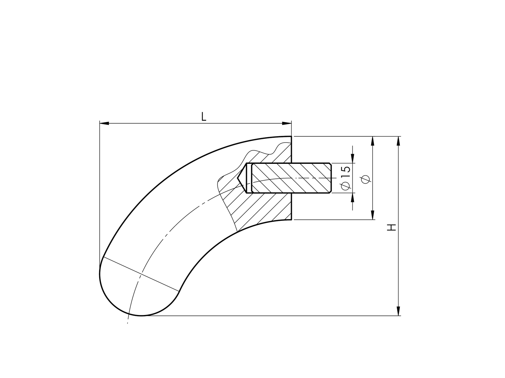 BEECH curved end with half-ball head BUK (BEECH)