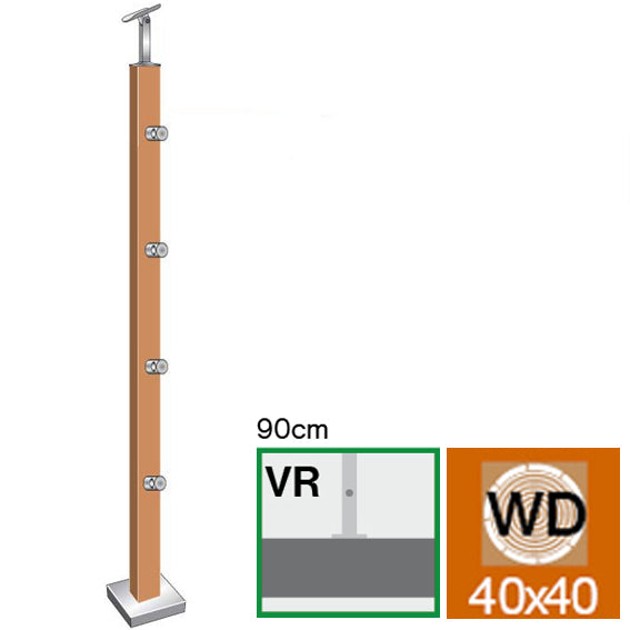 Oak pole 40x40mm, 4xd12mm, h=90cm, VK - straight