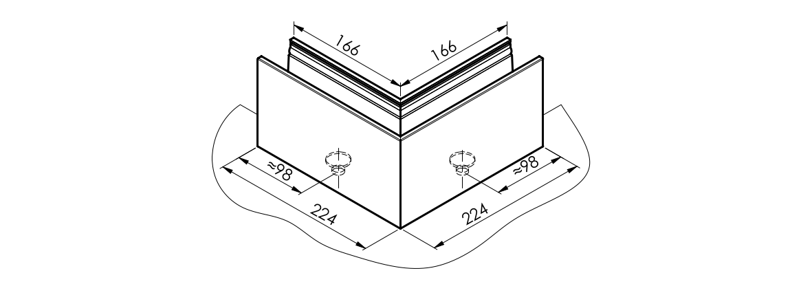 AL. profile, top mount  90° IN corner AL/ELOX/Sati