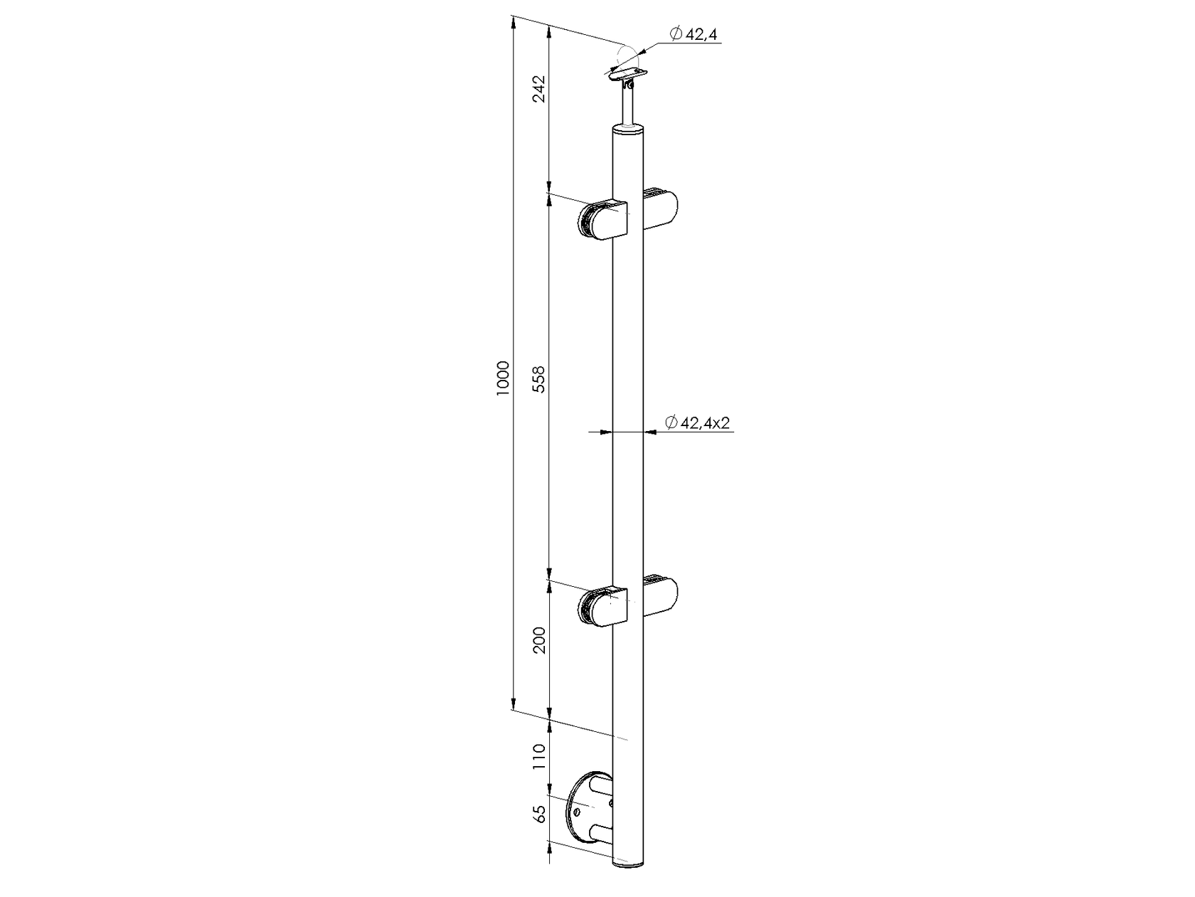 Stainless steel pole - BK, straight