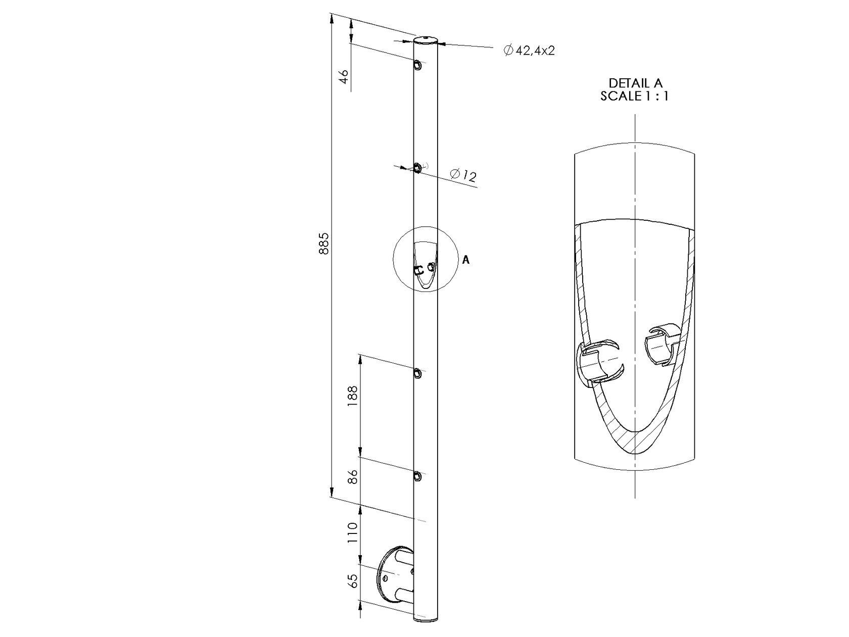 Stainless steel Baluster post + A12/12-PVC