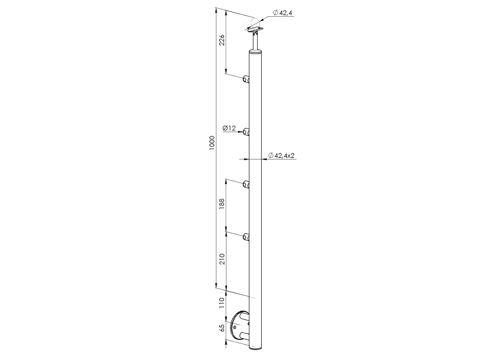 Stainless steel pole, BK-stairs, polished AISI304,