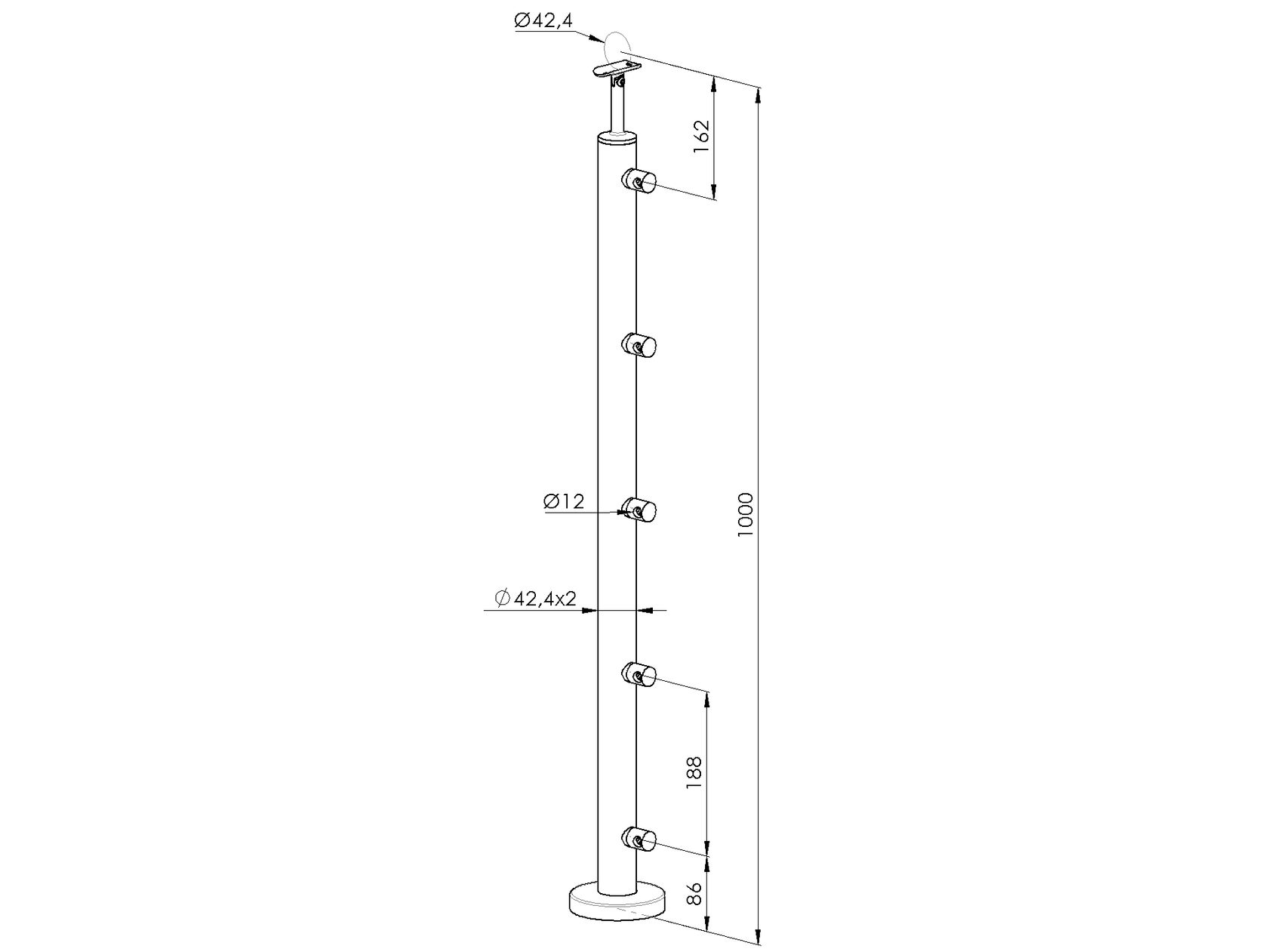 Stainless steel pole, VK-straight