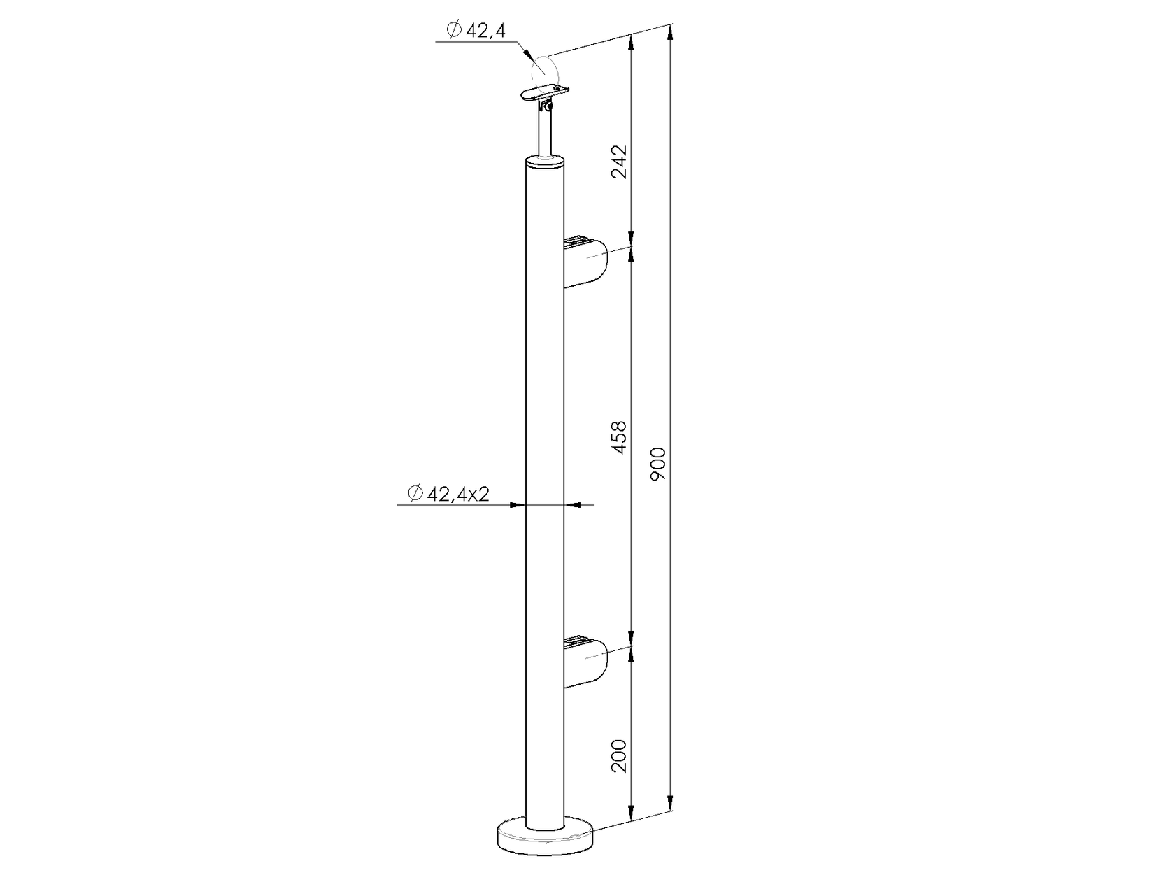 Stainless steel pole, VK-straight, right AISI304,