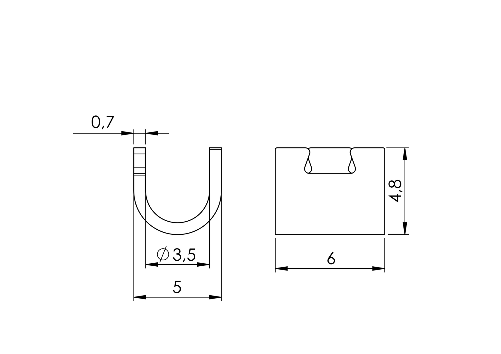 Pressing case (open) for two cables