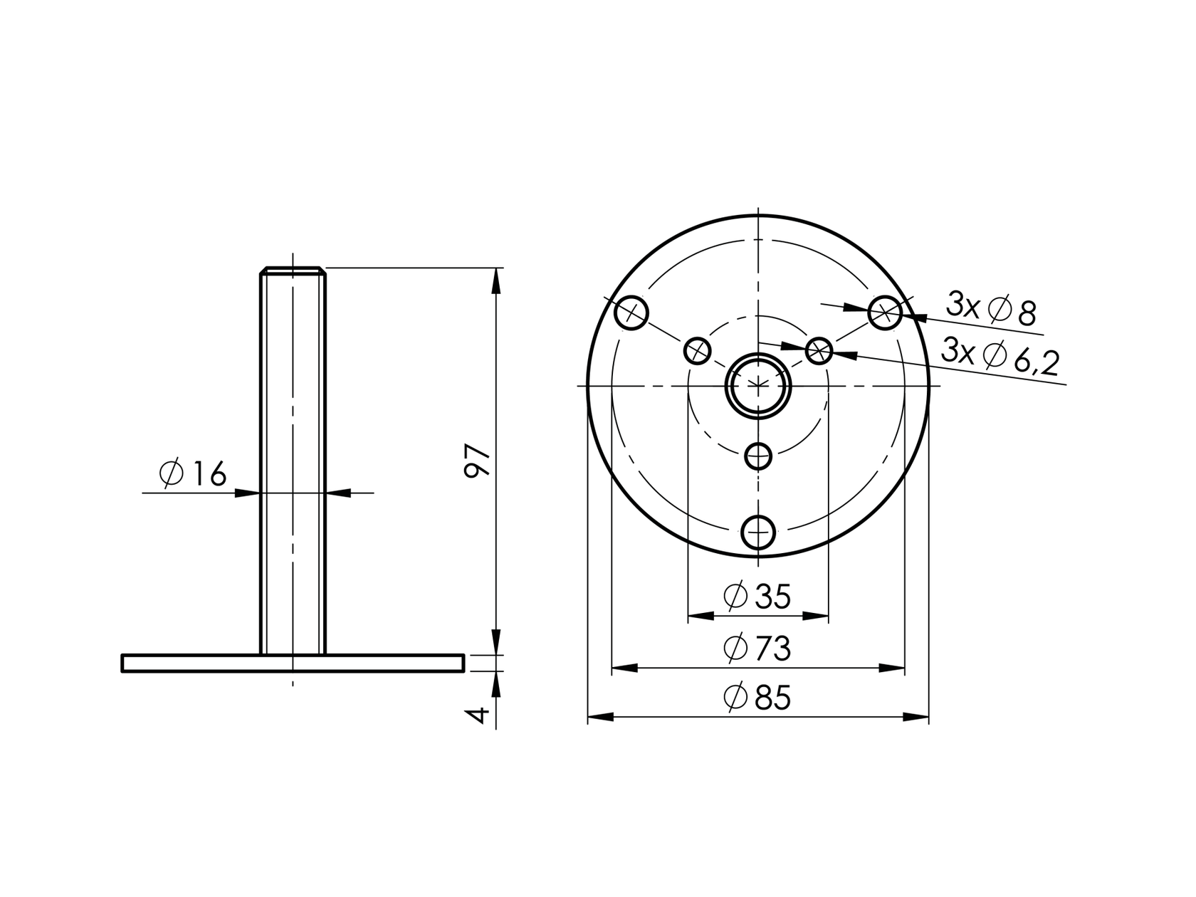 Upper anchoring - wooden pole