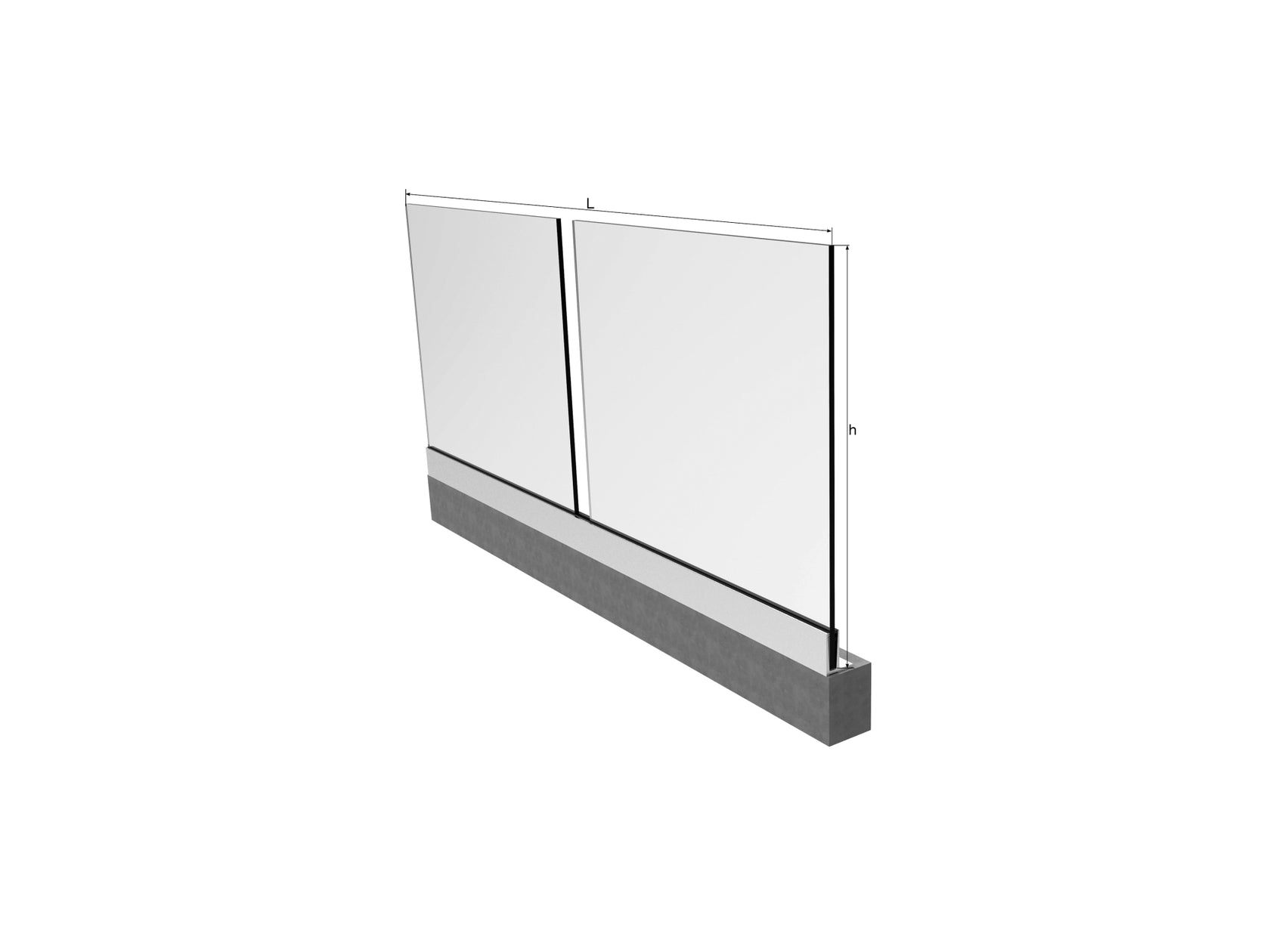 Glass railing, aluminium profile, 2500x1000mm