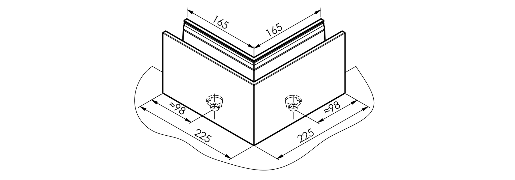 AL. profile, top mount  90° IN corner AL/ELOX/Sati