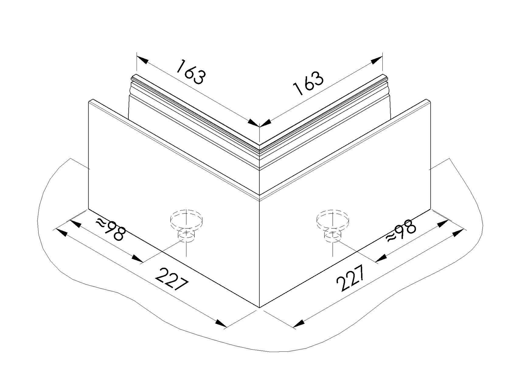 AL. profile, top mount  90° IN corner AL/ELOX/Sati