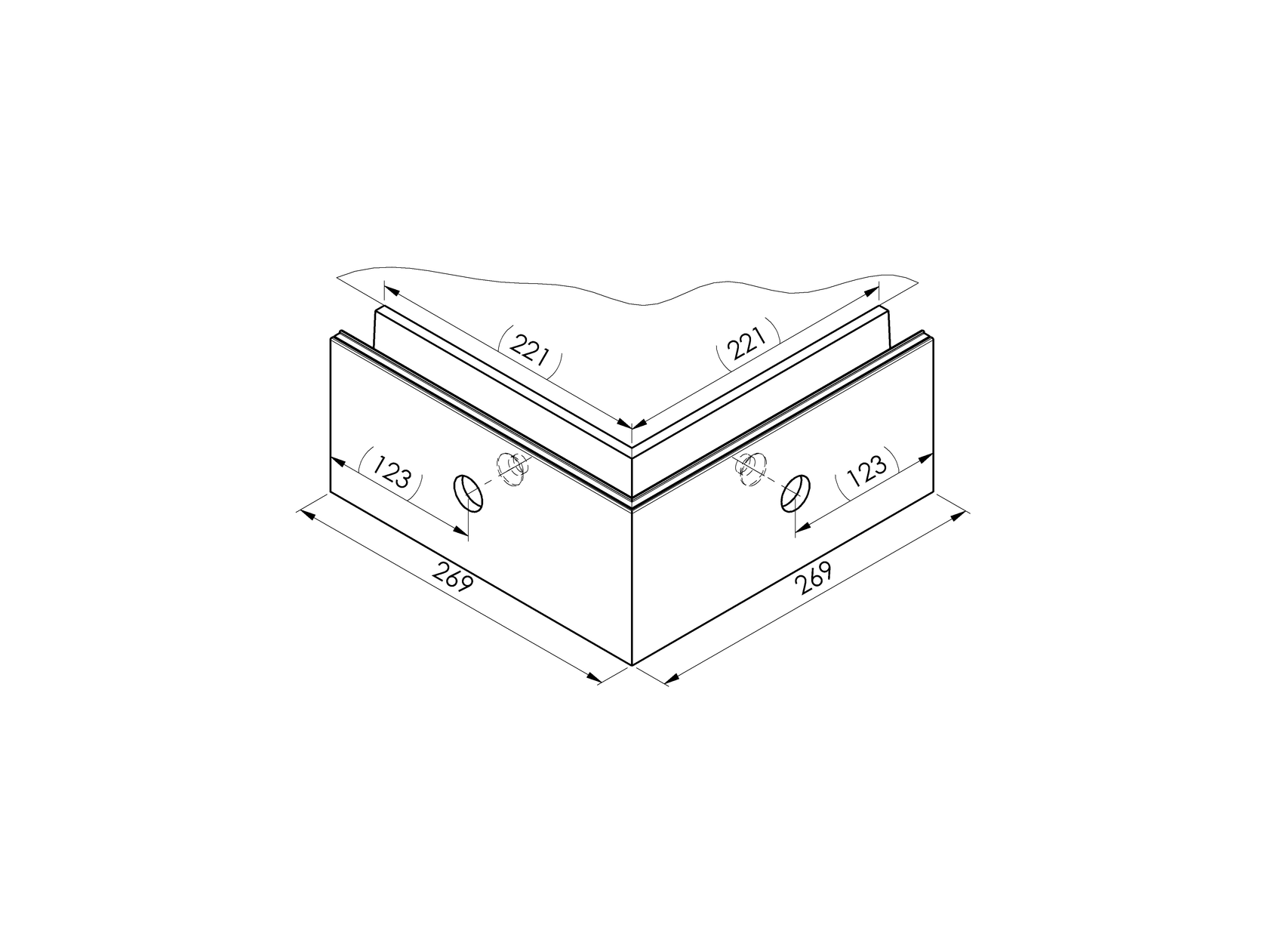 AL profile,  side mount- 90°conector AL/ELOX/Satin