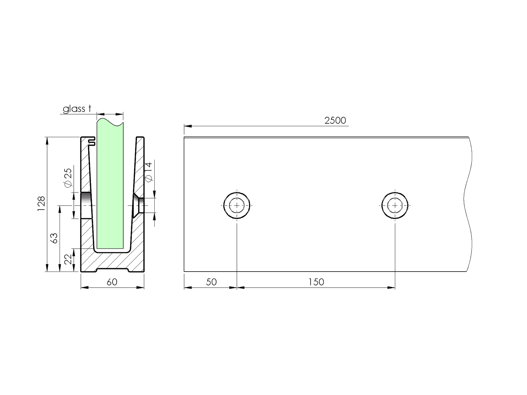 Side Mounted Channel profile - Anodized