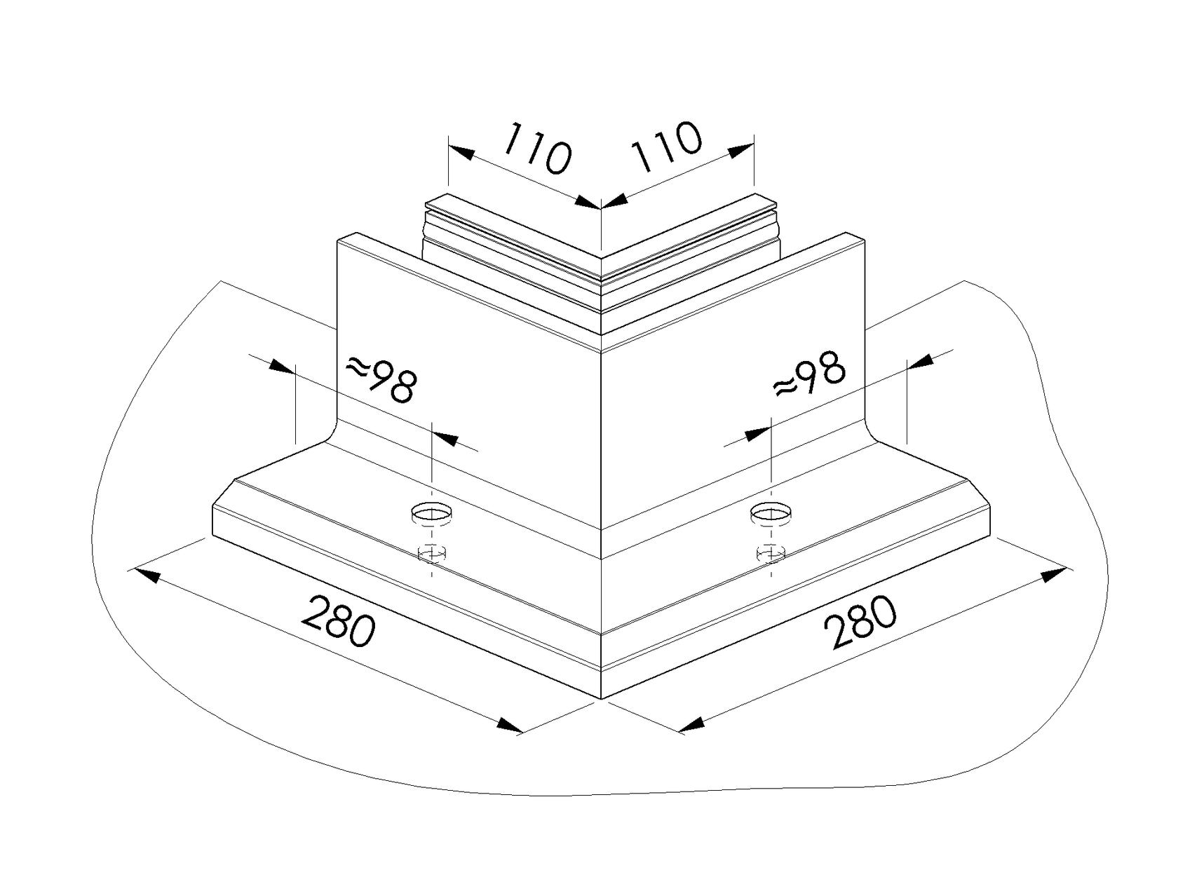 AL. profile, top mount  90° IN corner