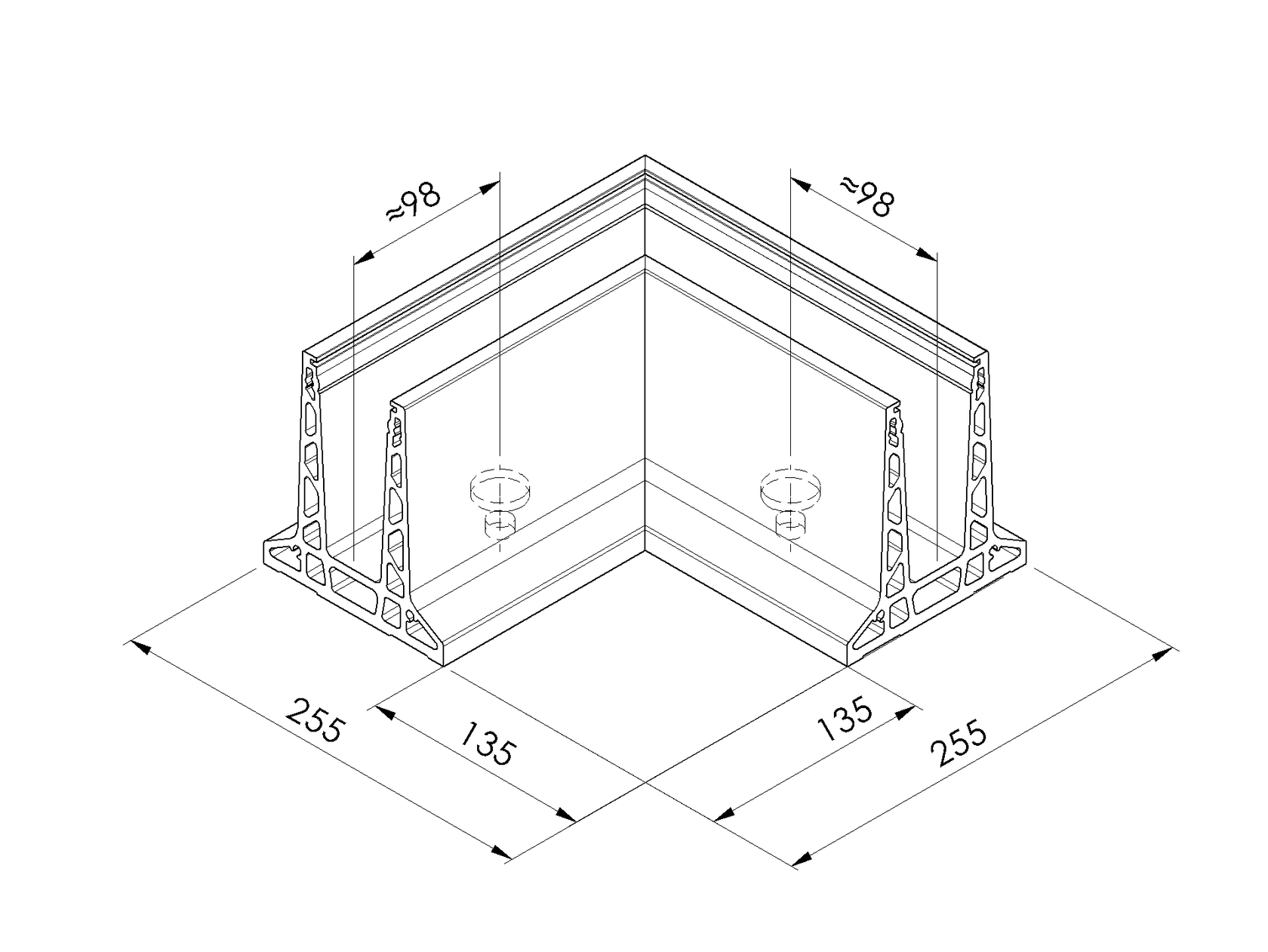 AL. profile, top mount  90° IN corner