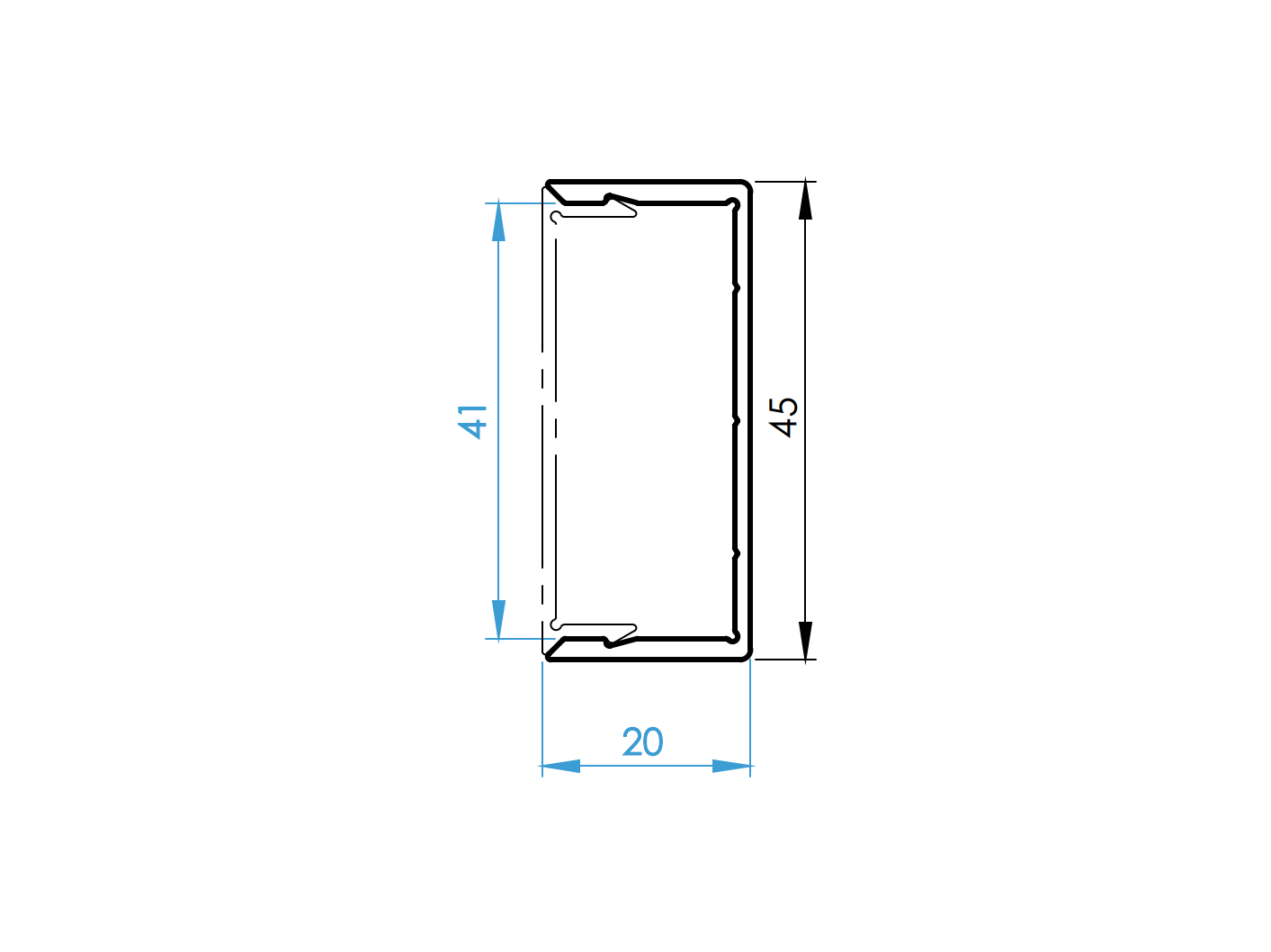 Aluminum U-adapter 45x20-1850mm R7016