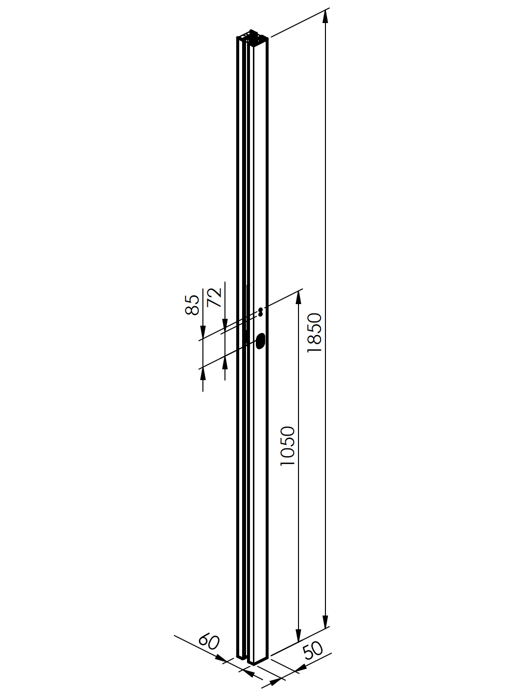 Set of aluminum post 50x60 and cover for lock part - 1850mm R7016