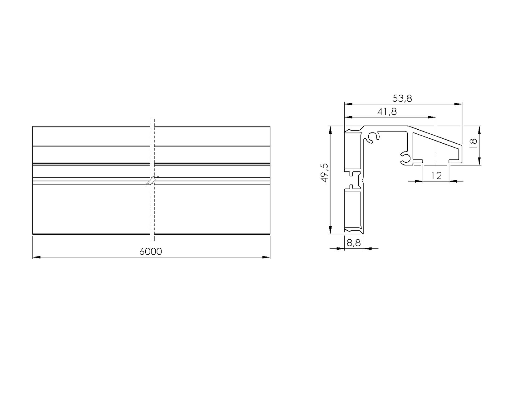 Guiding profile bottom for sliding gates 6000mm R7016