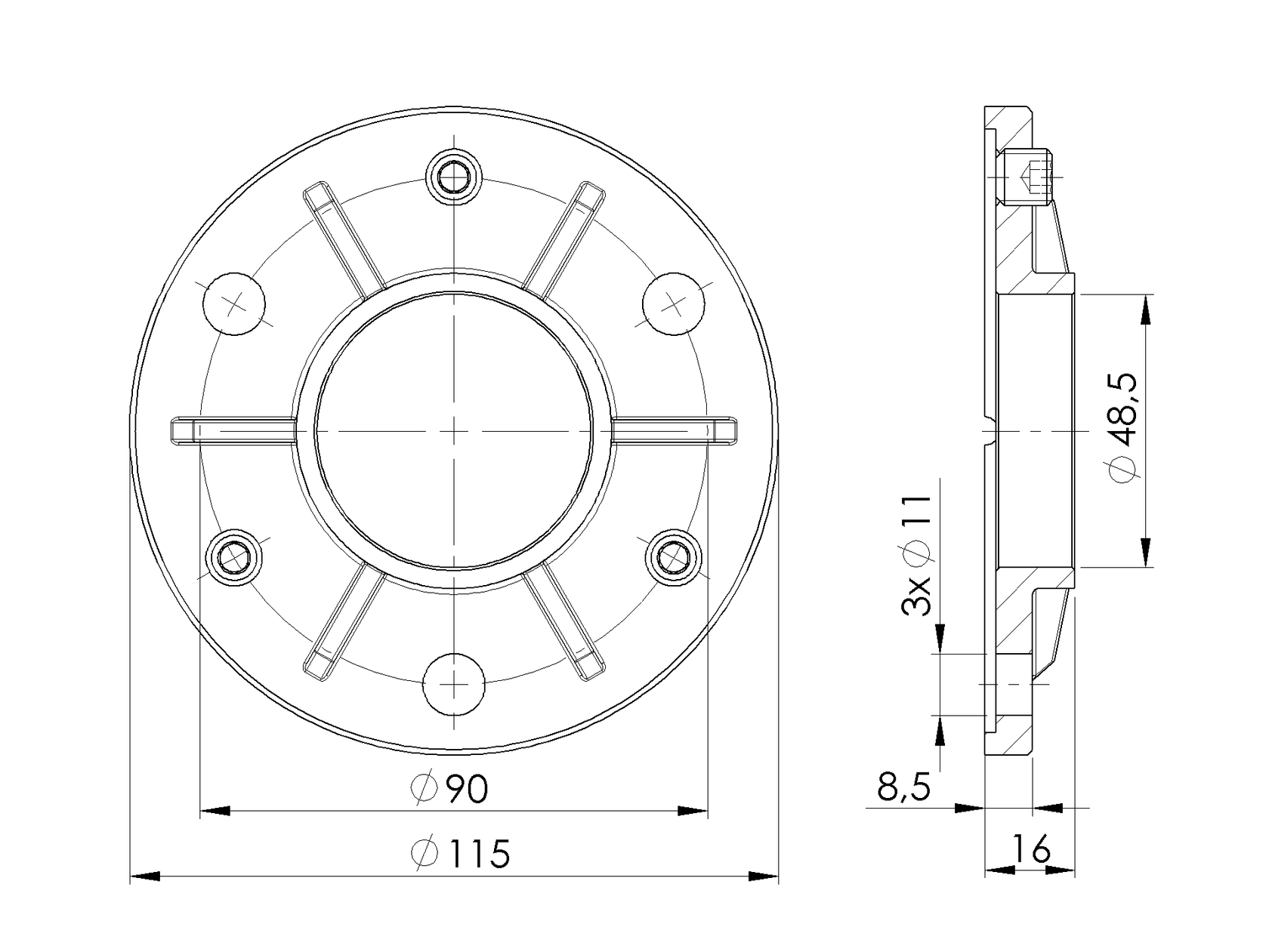 Flange adjustable