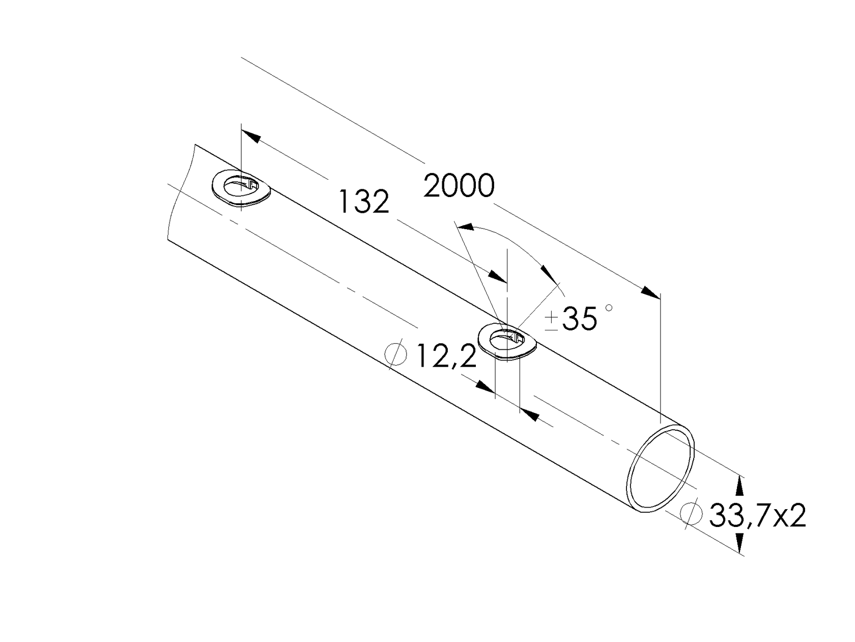 Brushed pipe AISI304,0D42,4x2/15xd12,5/L1980