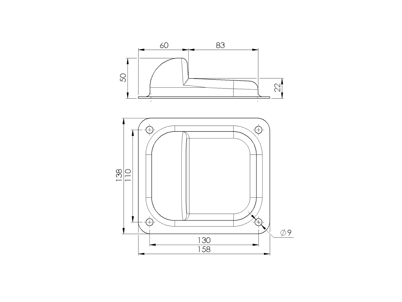 Stop center fixed Zn, 158x138x50mm for swing gate