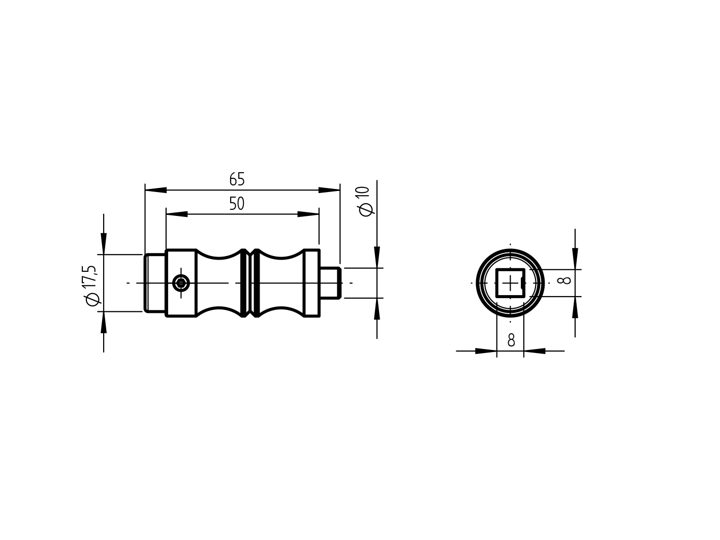 Threaded doorknob pin D22/17/7,5 , L67mm